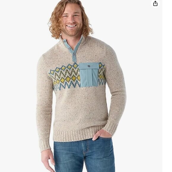 NEW SmartWool manHeavy Henley Sweater - Merino Wool Oat Heather 253